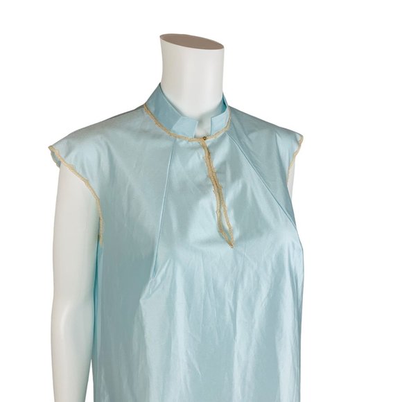 Vintage 60s Nightgown Baby Blue Rhinestone Cap Sleeves Nightie Dress - Picture 4 of 9